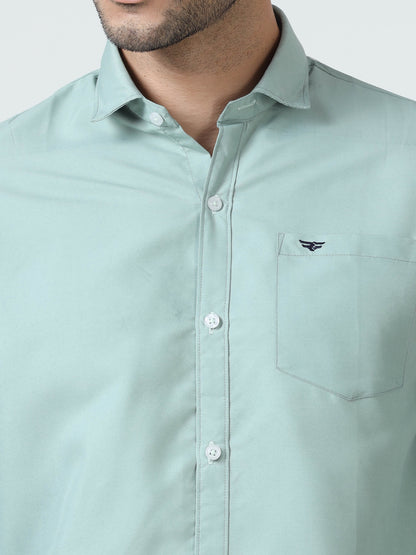 Cotton Spread Collar Shirt - Light Green