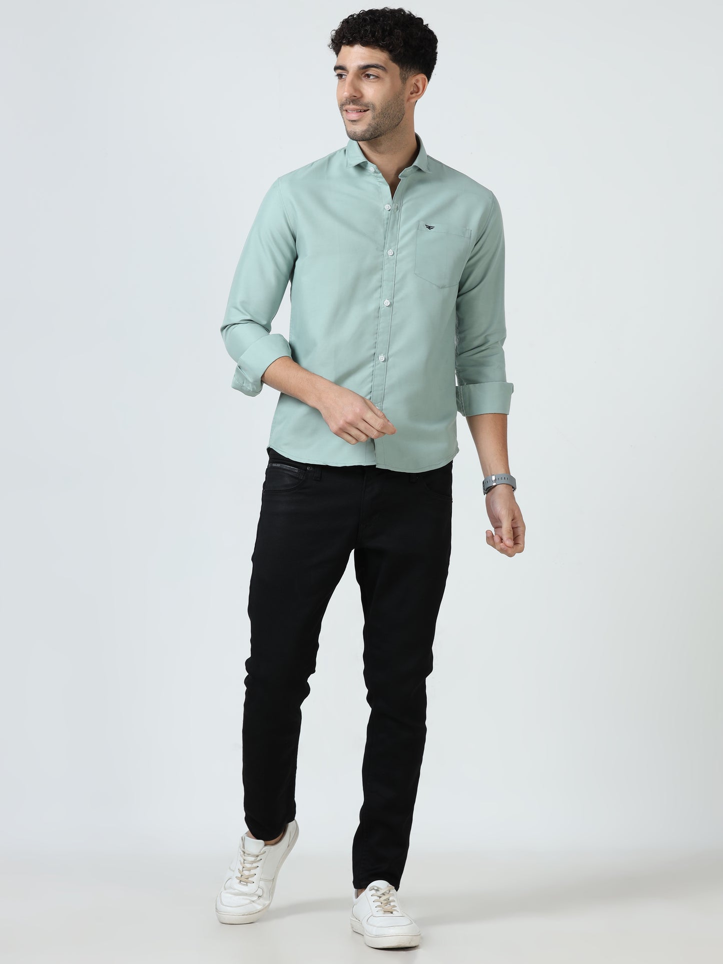 Cotton Spread Collar Shirt - Light Green