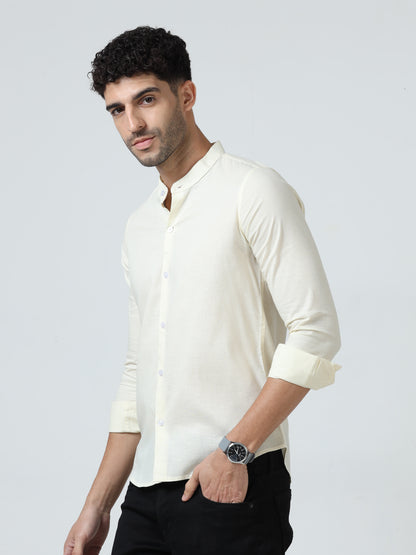 Cotton Chinese Collar Shirt - Off White