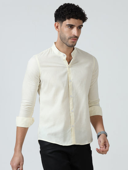 Cotton Chinese Collar Shirt - Off White