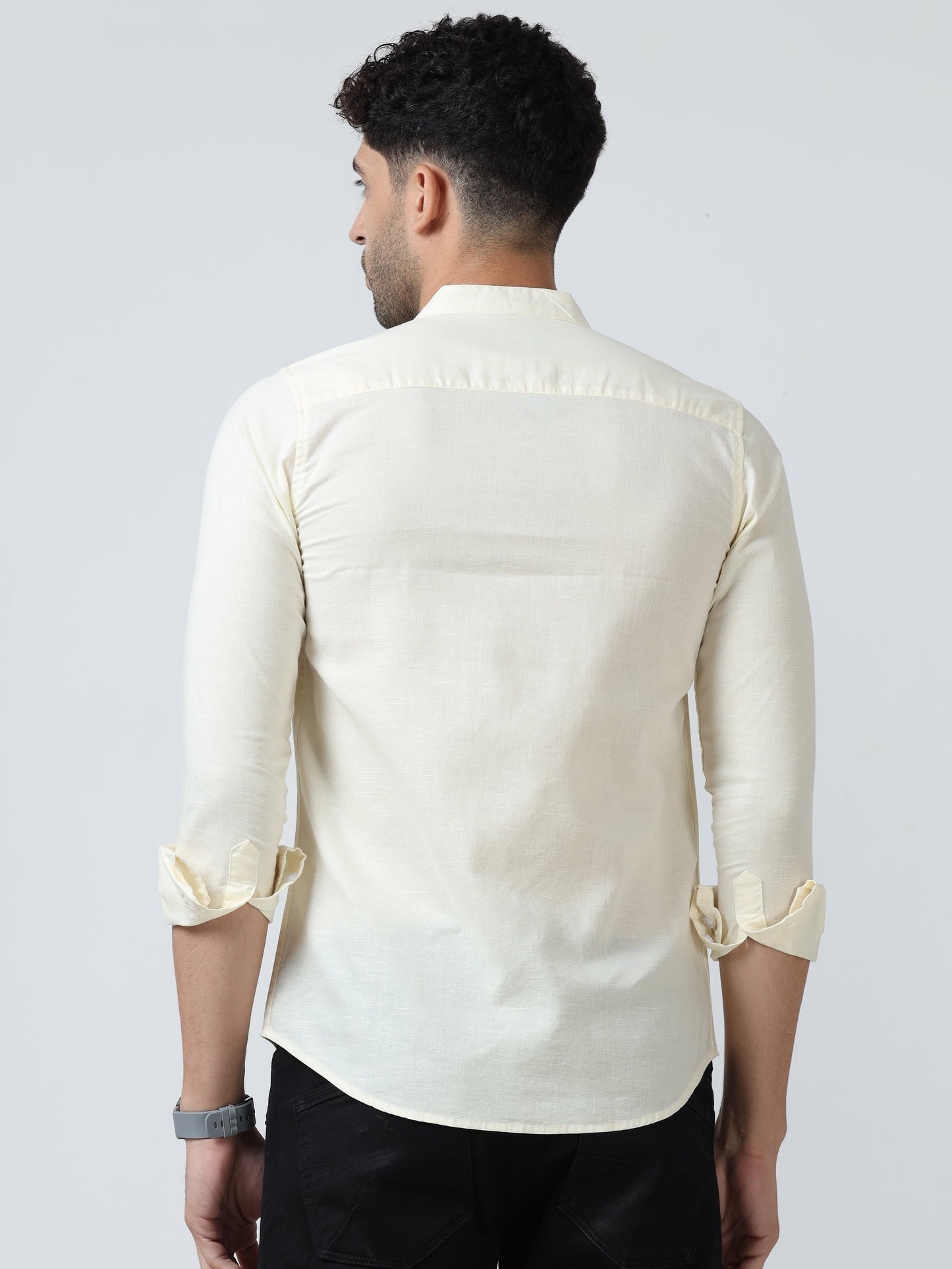 Cotton Chinese Collar Shirt - Off White