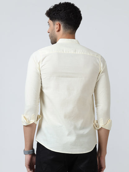 Cotton Chinese Collar Shirt - Off White