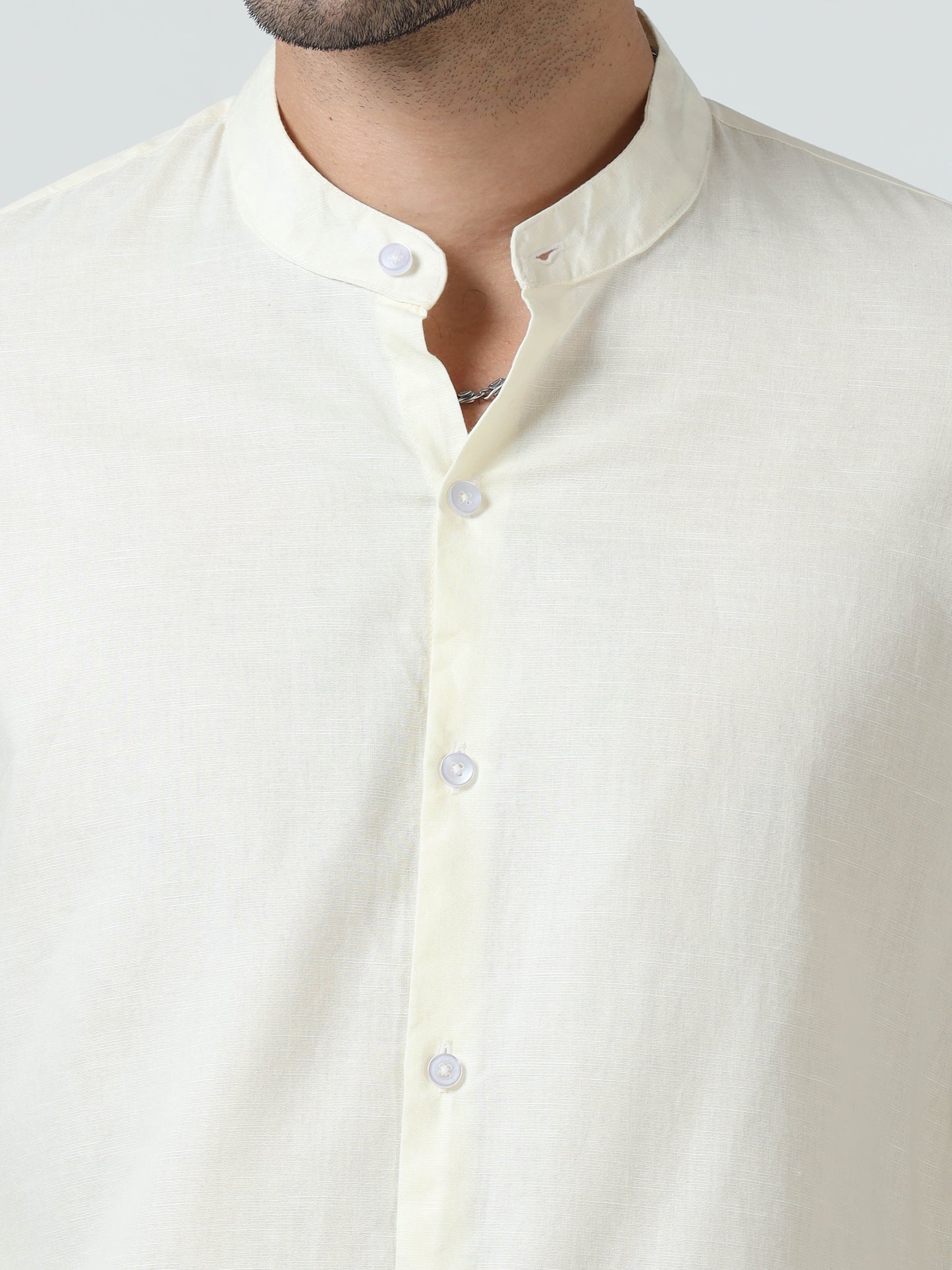 Cotton Chinese Collar Shirt - Off White