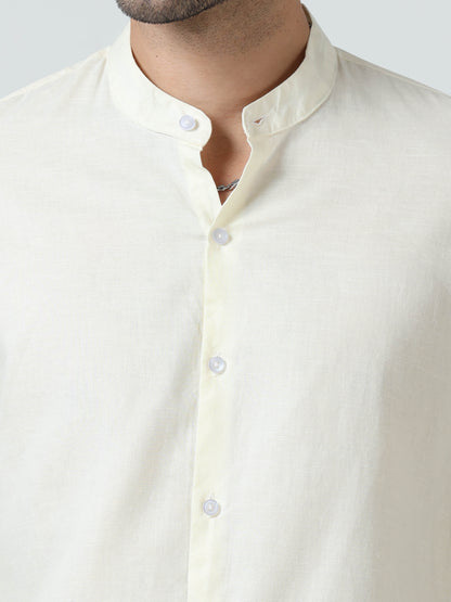 Cotton Chinese Collar Shirt - Off White