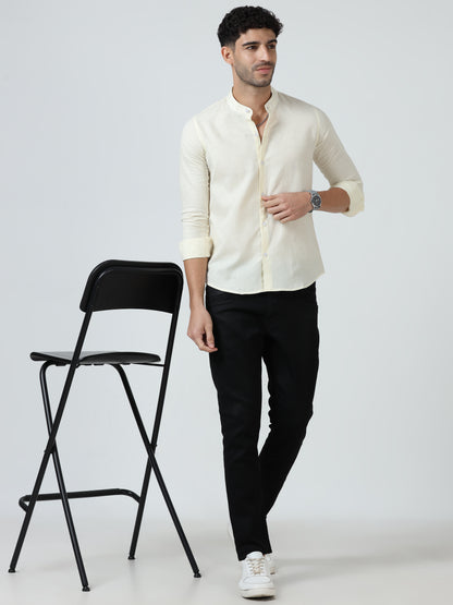 Cotton Chinese Collar Shirt - Off White