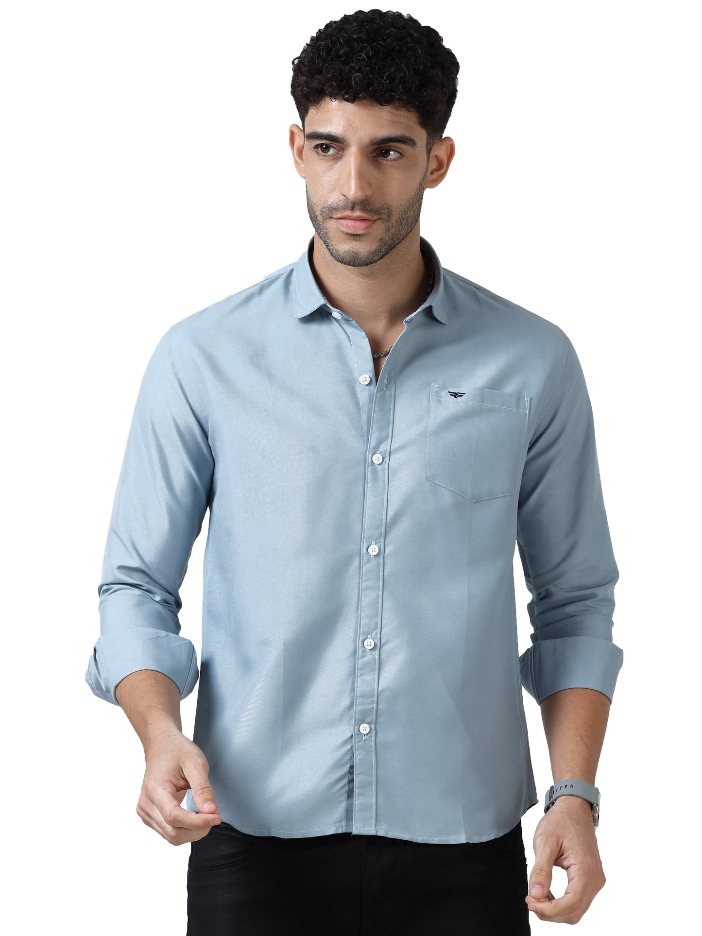 Cotton Spread Collar Shirt - Sky Blue