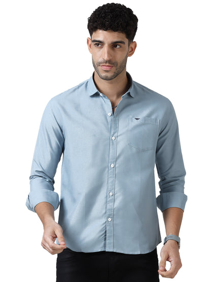 Cotton Spread Collar Shirt - Sky Blue
