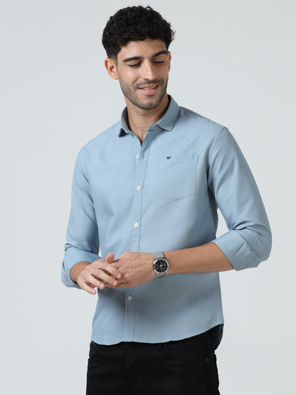 Cotton Spread Collar Shirt - Sky Blue