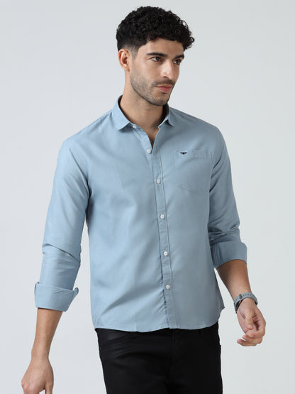 Cotton Spread Collar Shirt - Sky Blue