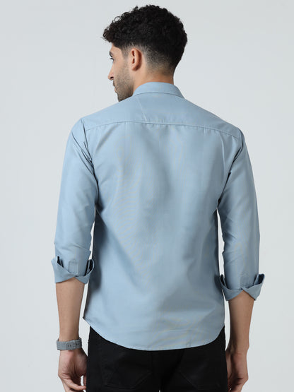 Cotton Spread Collar Shirt - Sky Blue