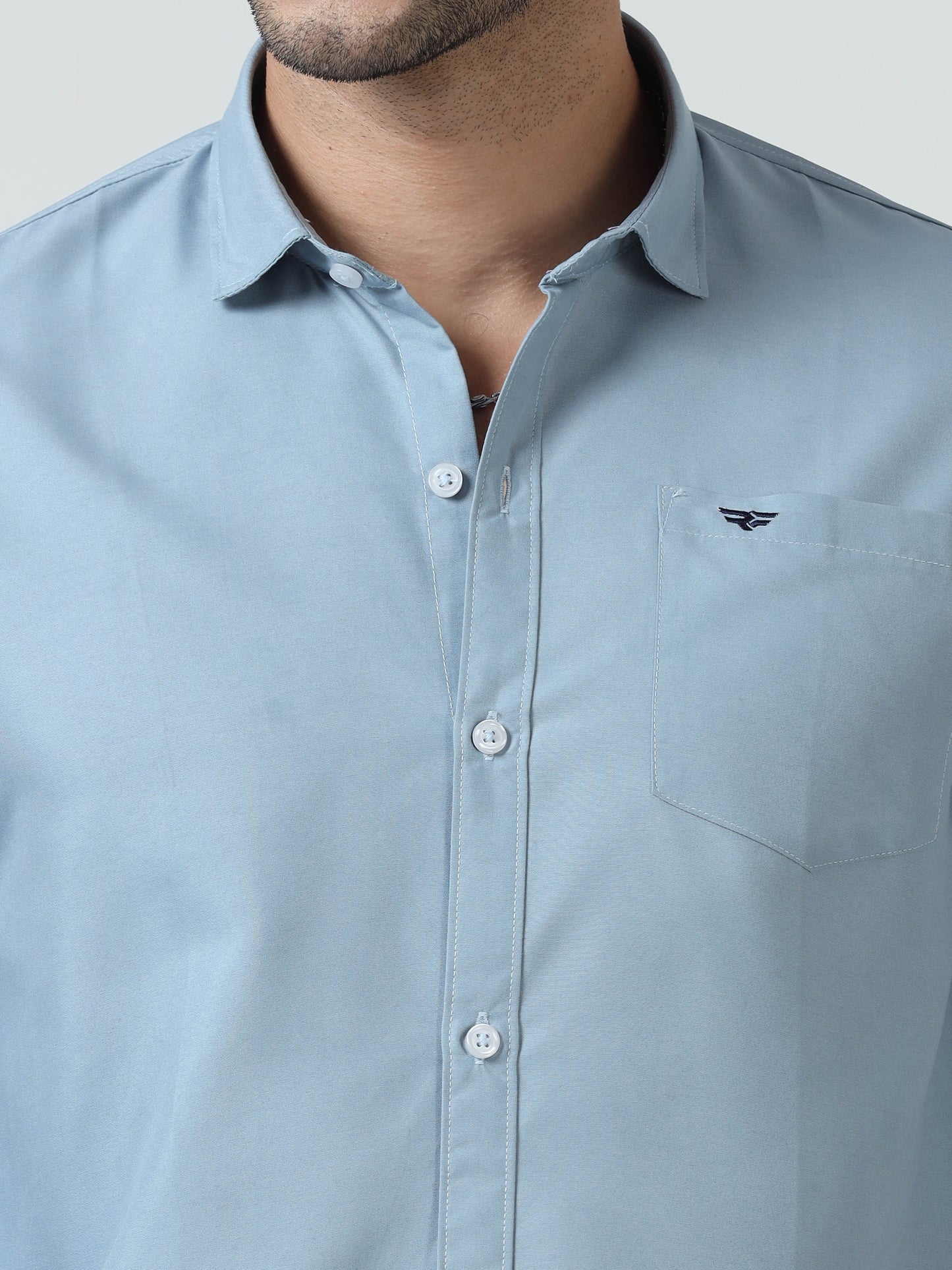 Cotton Spread Collar Shirt - Sky Blue