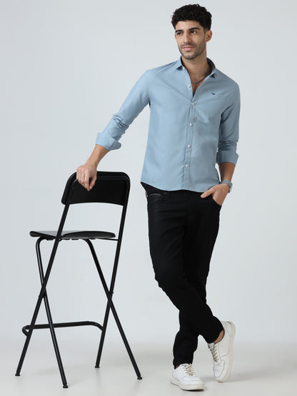 Cotton Spread Collar Shirt - Sky Blue