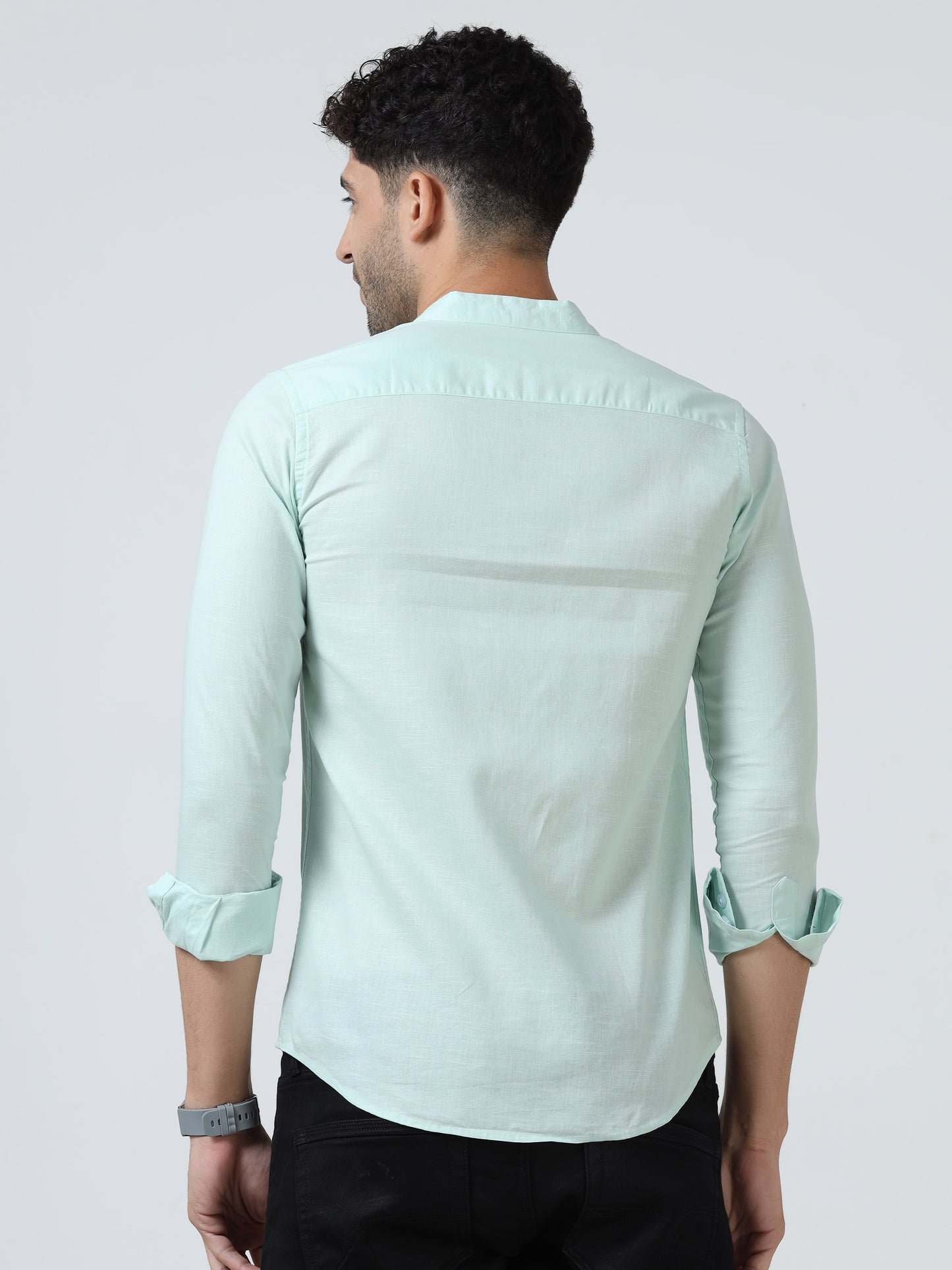 Cotton Chinese Collar Shirt - LightGreen