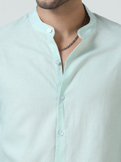 Cotton Chinese Collar Shirt - LightGreen