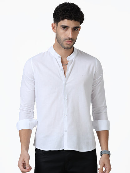 Cotton Chinese Collar Shirt - White