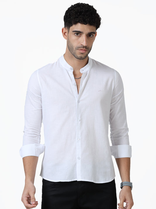 Cotton Chinese Collar Shirt - White