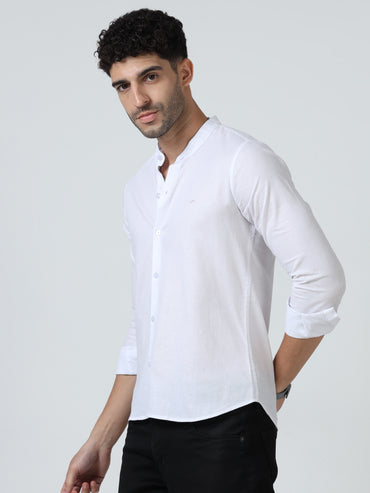 Cotton Chinese Collar Shirt - White