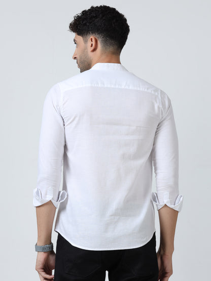 Cotton Chinese Collar Shirt - White