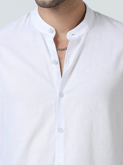Cotton Chinese Collar Shirt - White