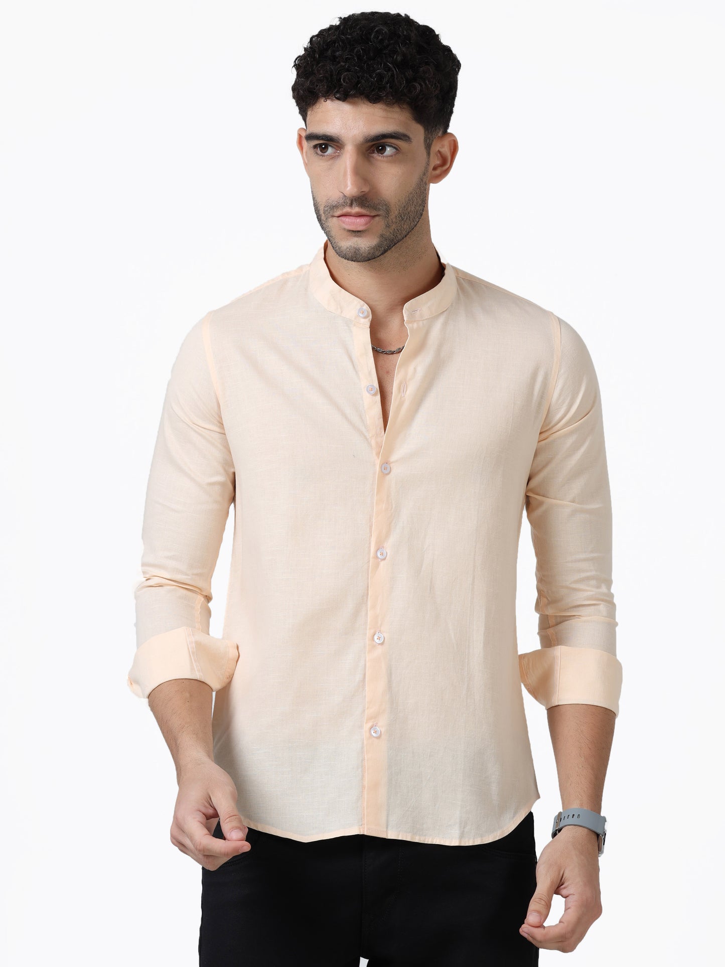 Cotton Chinese Collar Shirt - Cream