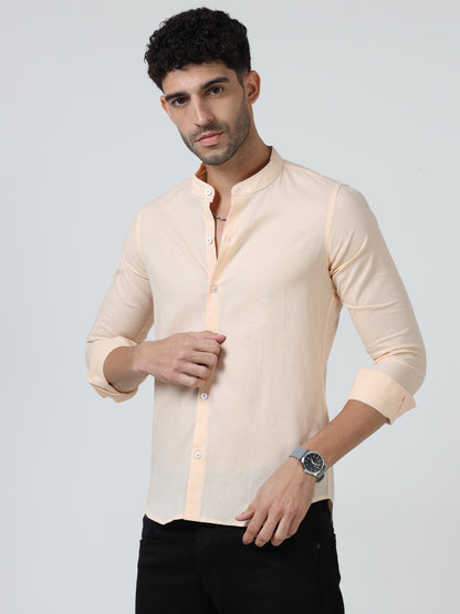Cotton Chinese Collar Shirt - Cream