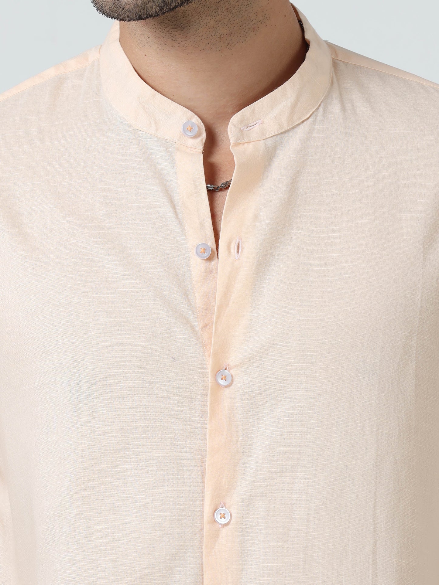 Cotton Chinese Collar Shirt - Cream