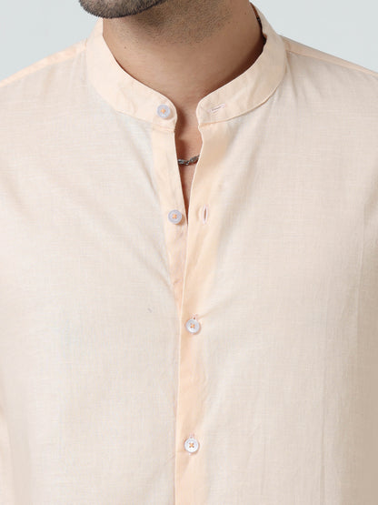 Cotton Chinese Collar Shirt - Cream