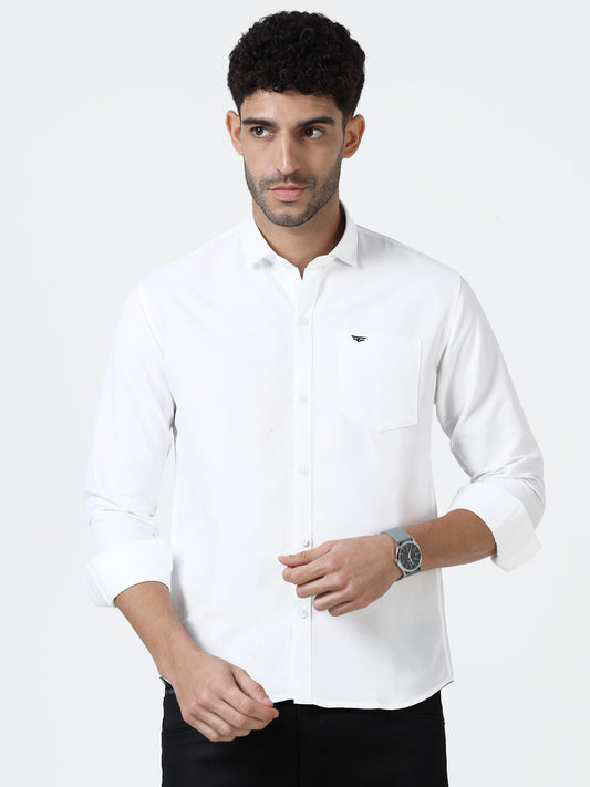 Cotton Spread Collar Shirt - White