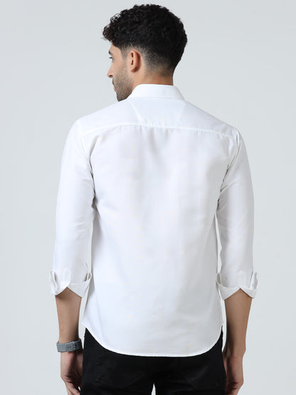 Cotton Spread Collar Shirt - White