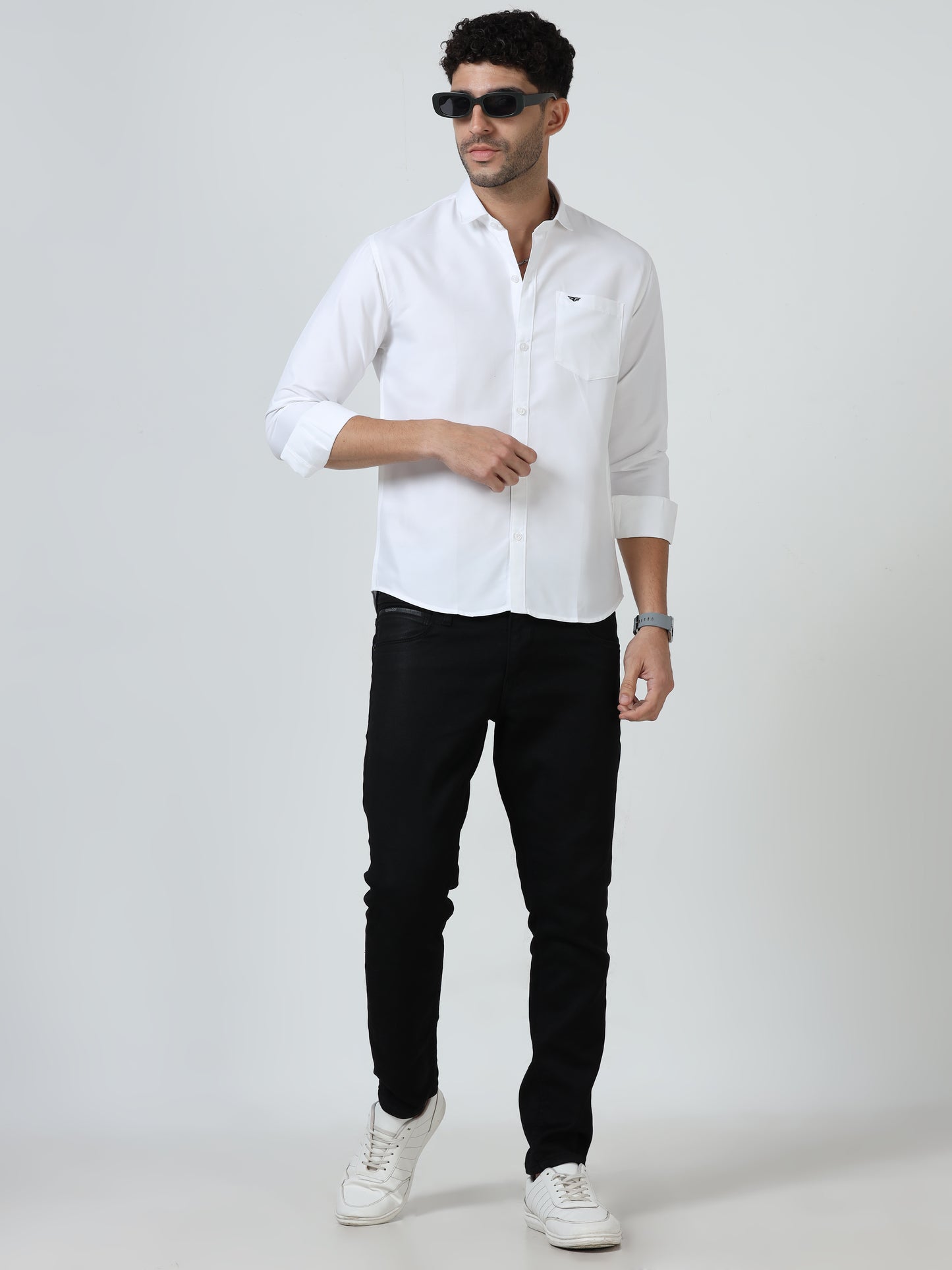 Cotton Spread Collar Shirt - White