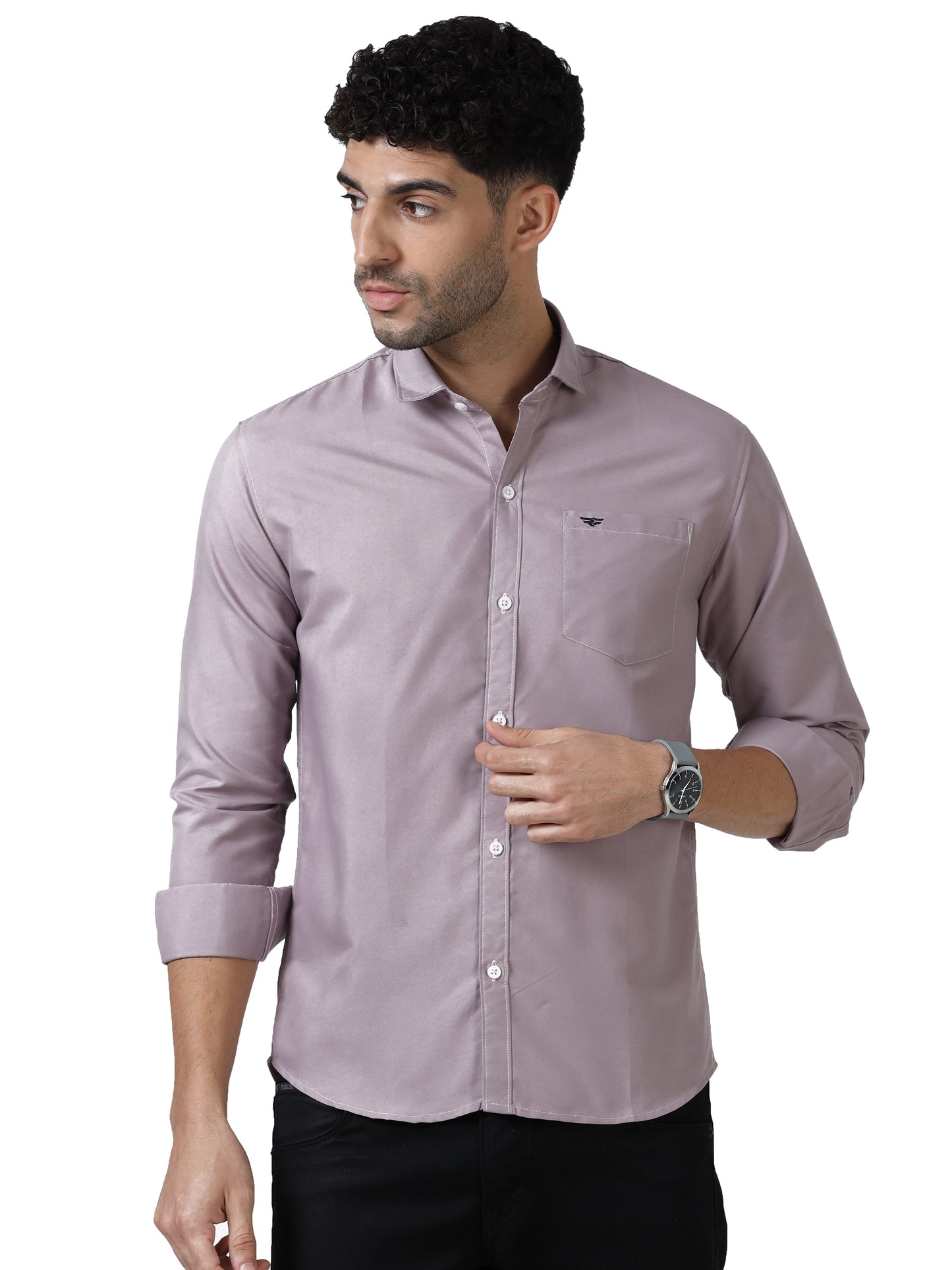 Cotton Spread Collar Shirt - Purple