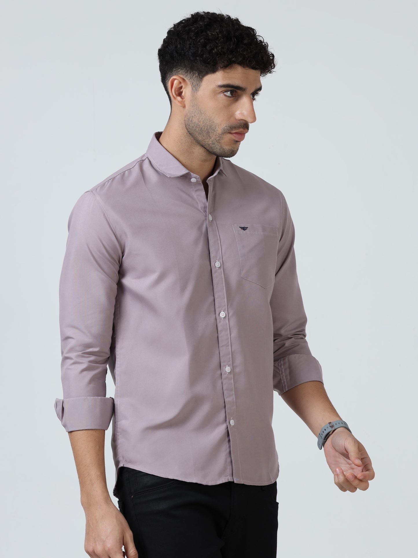 Cotton Spread Collar Shirt - Purple