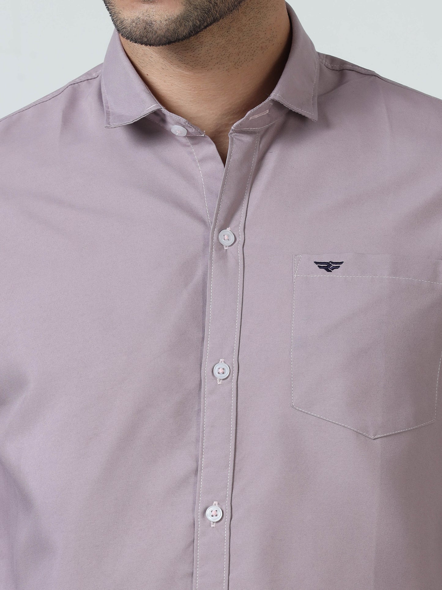 Cotton Spread Collar Shirt - Purple