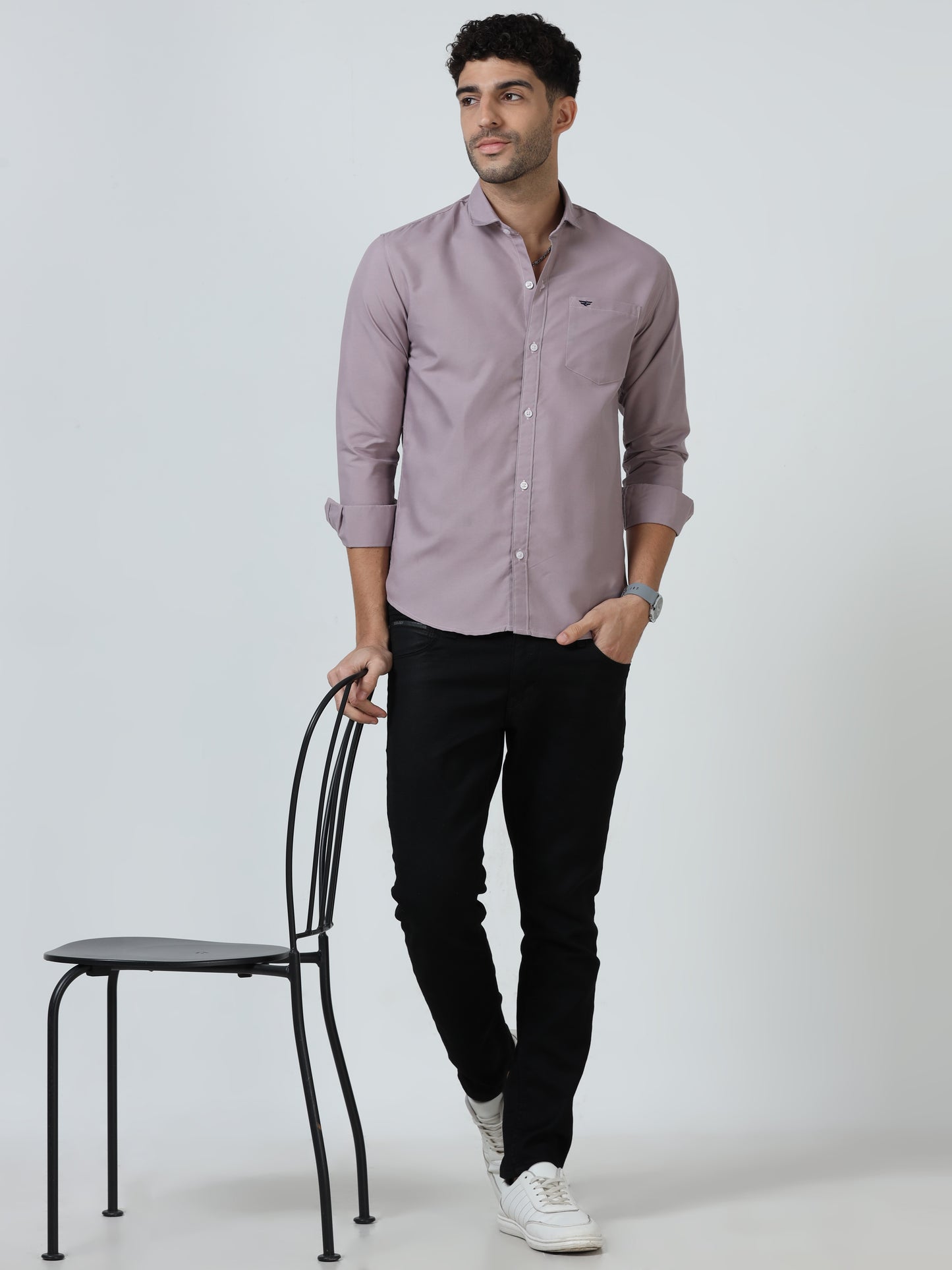 Cotton Spread Collar Shirt - Purple