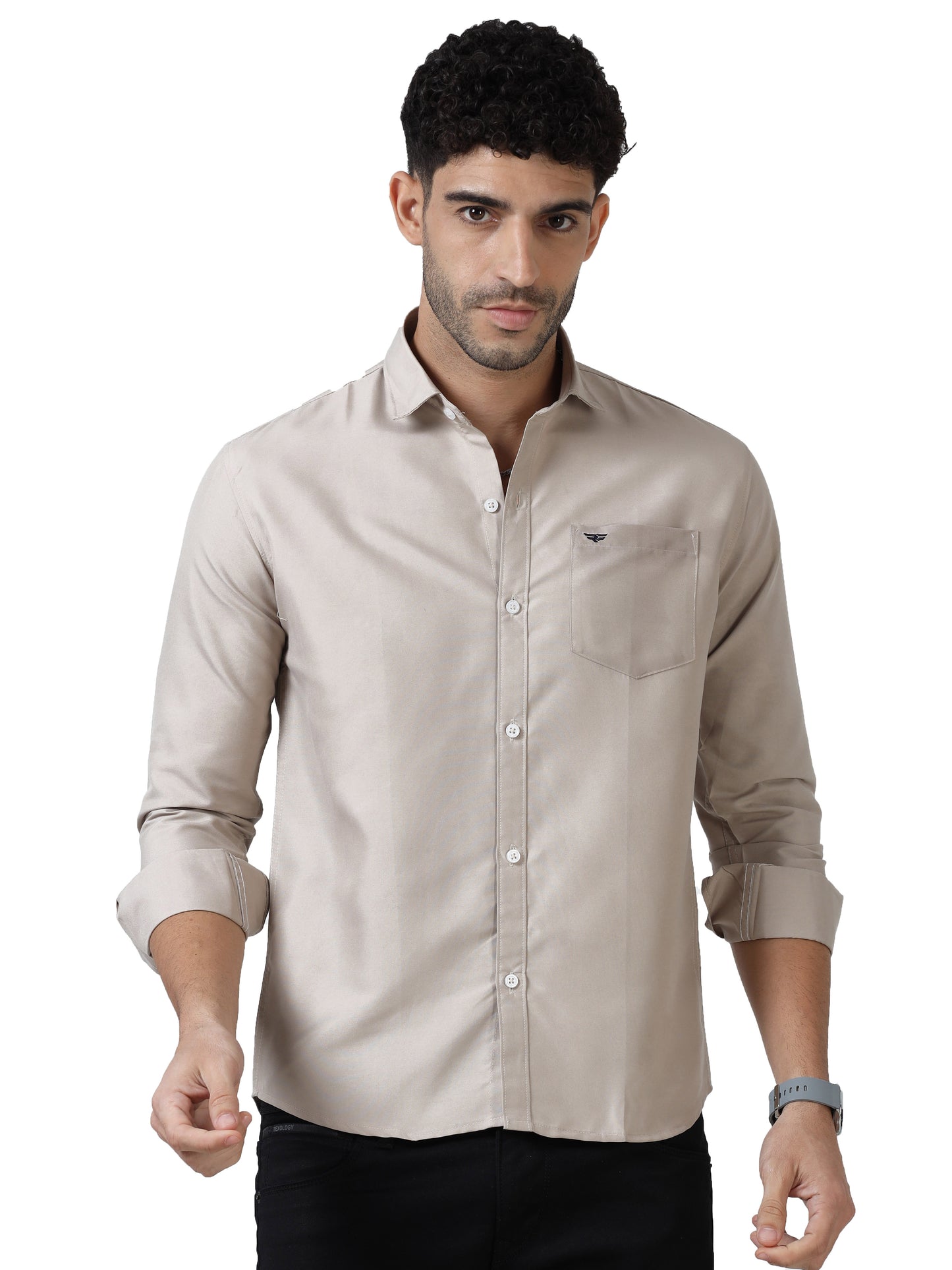 Cotton Spread Collar Shirt - Cream