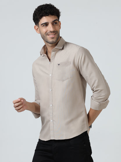 Cotton Spread Collar Shirt - Cream