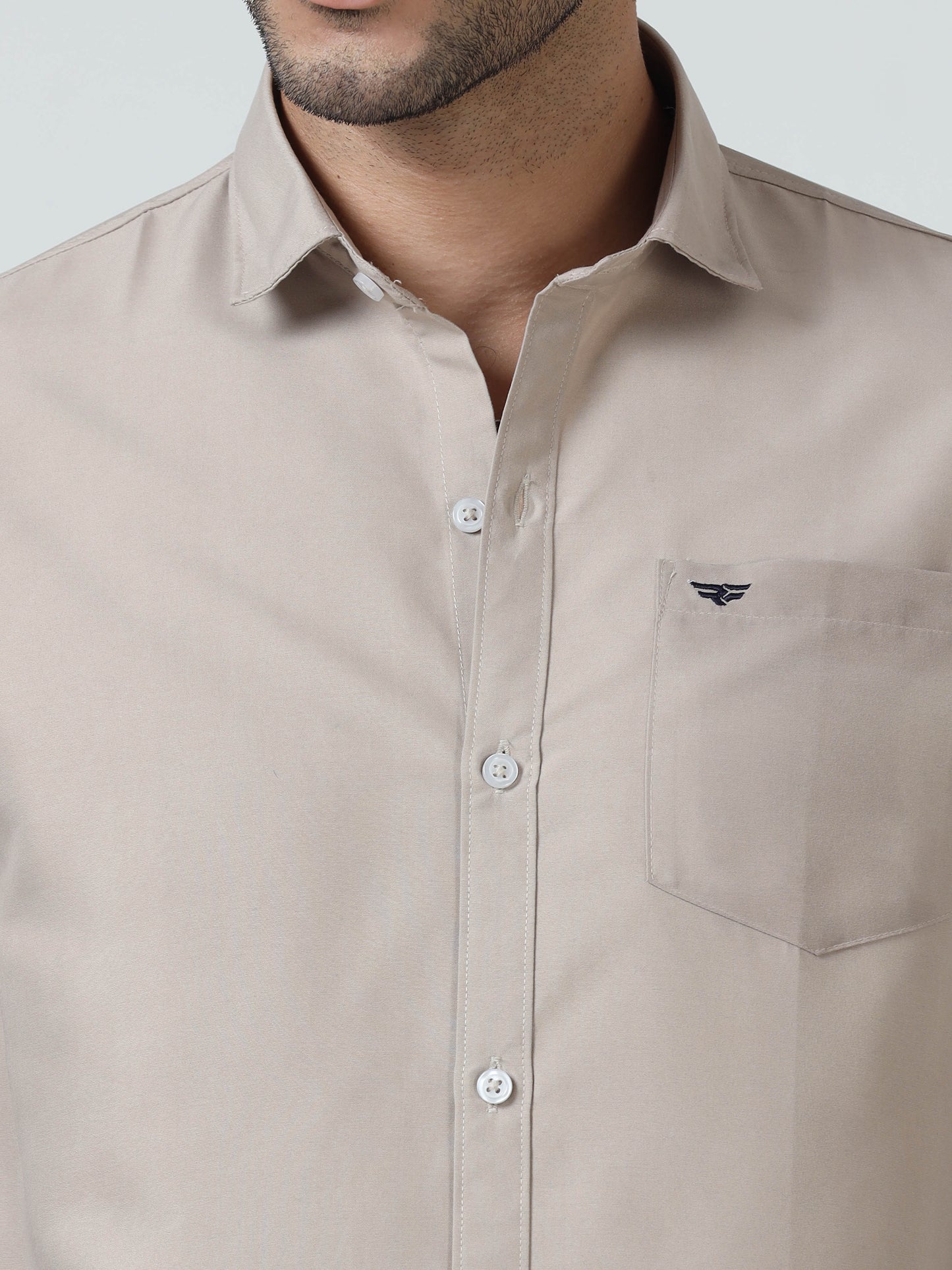 Cotton Spread Collar Shirt - Cream
