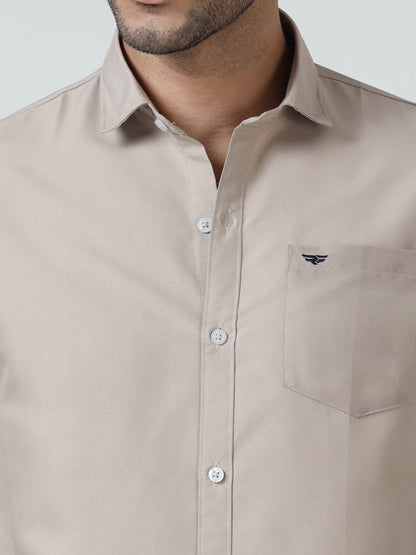 Cotton Spread Collar Shirt - Cream