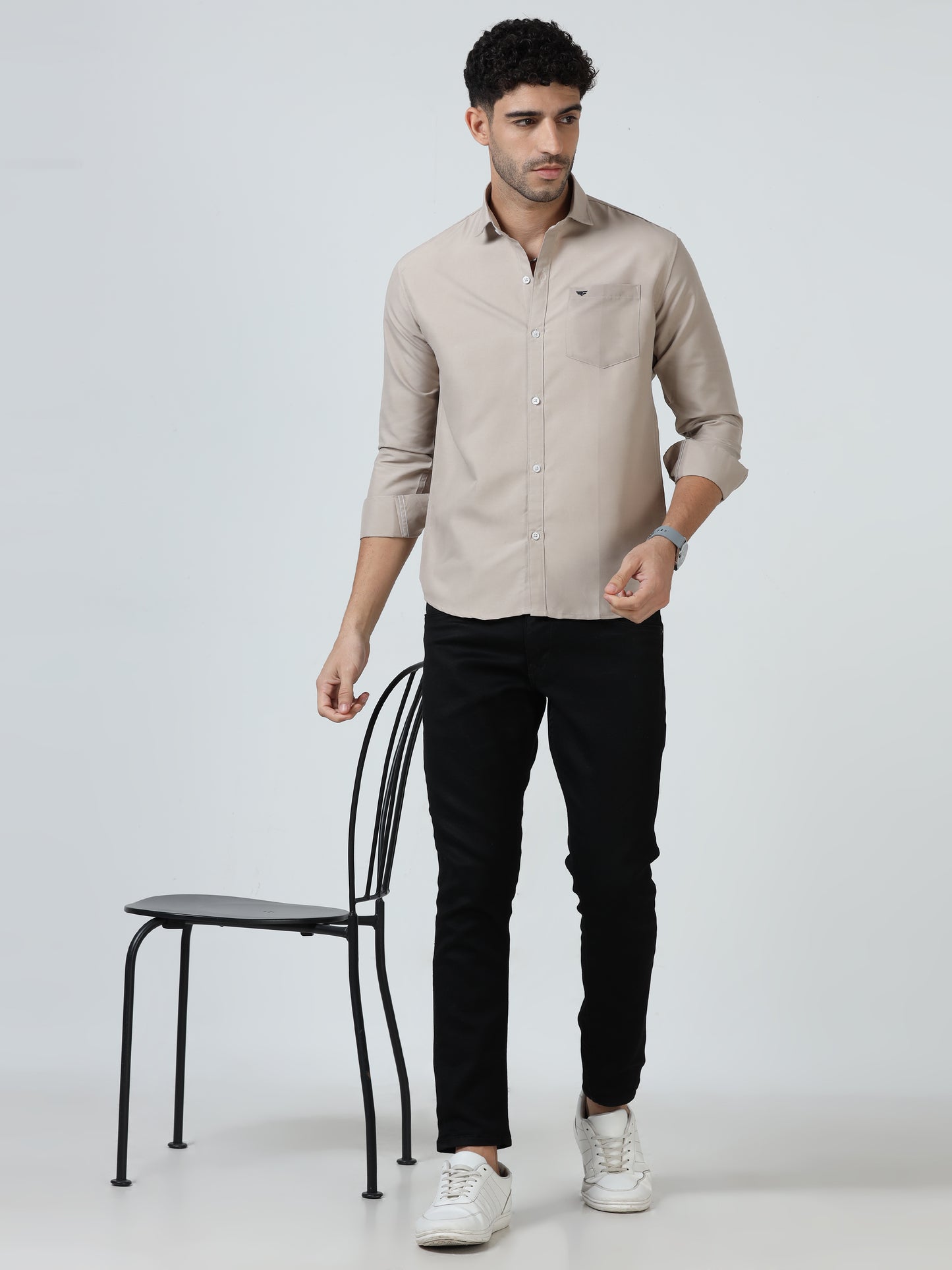 Cotton Spread Collar Shirt - Cream