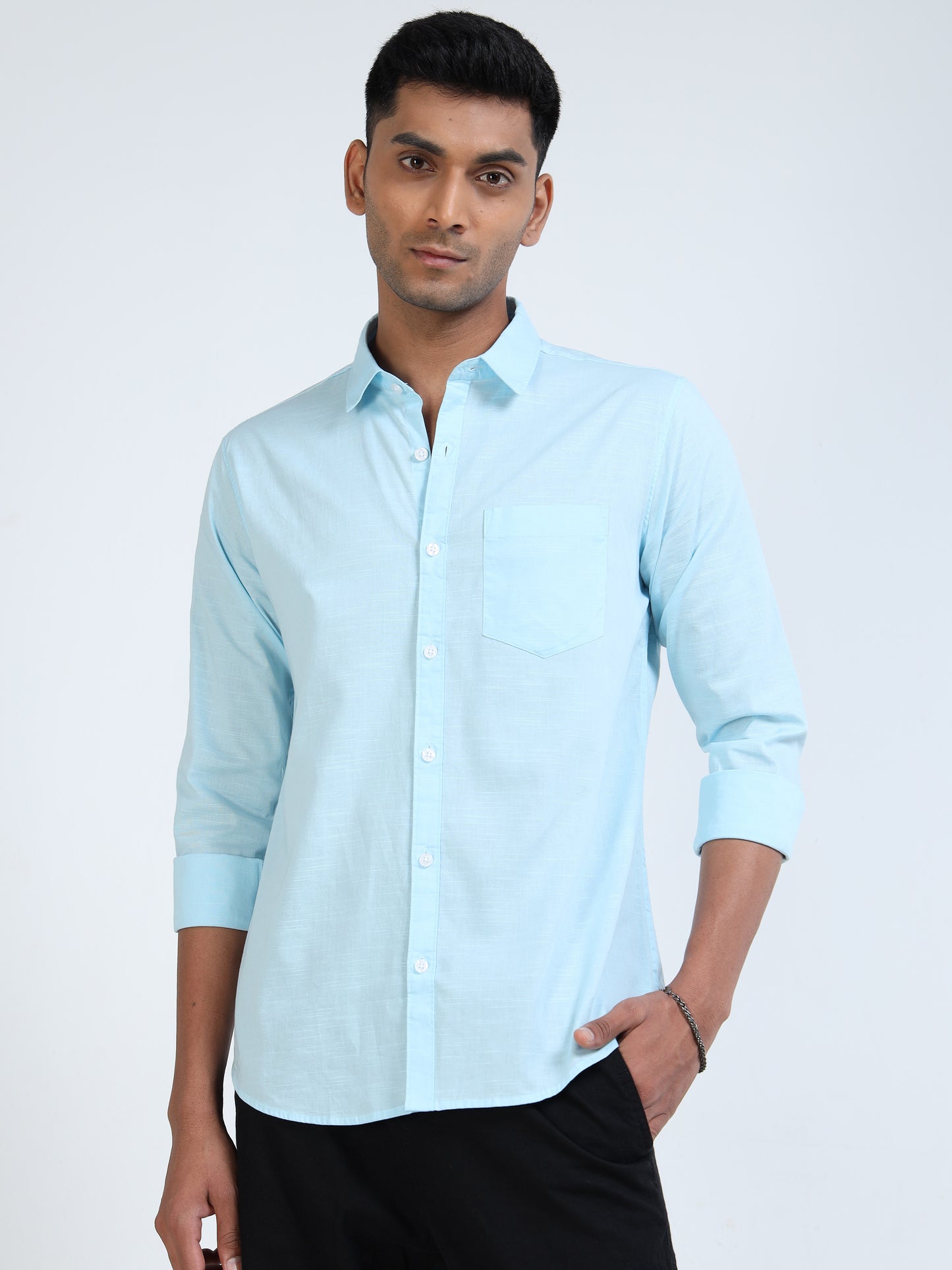 Men’s Classic Light Blue Linen Regular Collar Shirt – Lightweight Premium Summer Casual & Smart Style