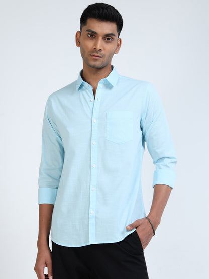 Men’s Classic Light Blue Linen Regular Collar Shirt – Lightweight Premium Summer Casual & Smart Style