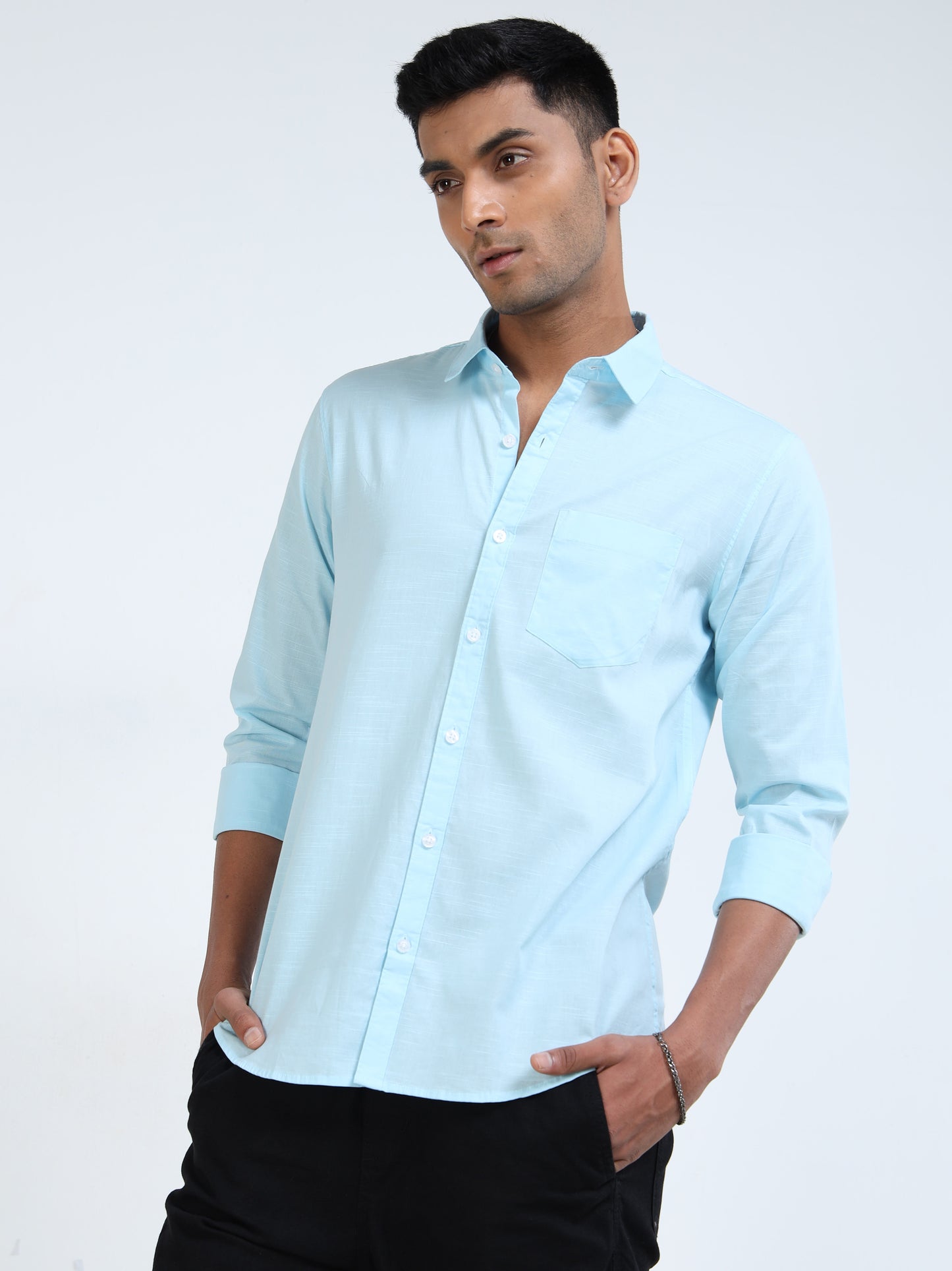 Men’s Classic Light Blue Linen Regular Collar Shirt – Lightweight Premium Summer Casual & Smart Style