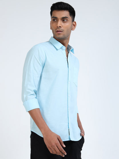 Men’s Classic Light Blue Linen Regular Collar Shirt – Lightweight Premium Summer Casual & Smart Style