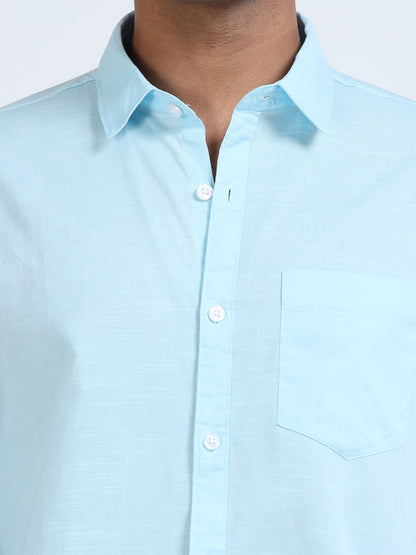 Men’s Classic Light Blue Linen Regular Collar Shirt – Lightweight Premium Summer Casual & Smart Style