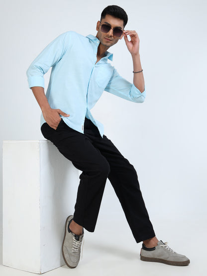 Men’s Classic Light Blue Linen Regular Collar Shirt – Lightweight Premium Summer Casual & Smart Style