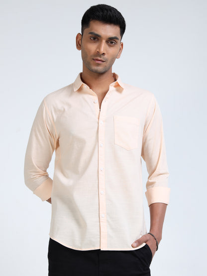 Men’s Classic Light Orange Linen Regular Collar Shirt – Lightweight Premium Summer Casual & Smart Style