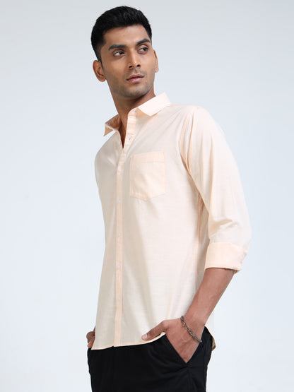 Men’s Classic Light Orange Linen Regular Collar Shirt – Lightweight Premium Summer Casual & Smart Style