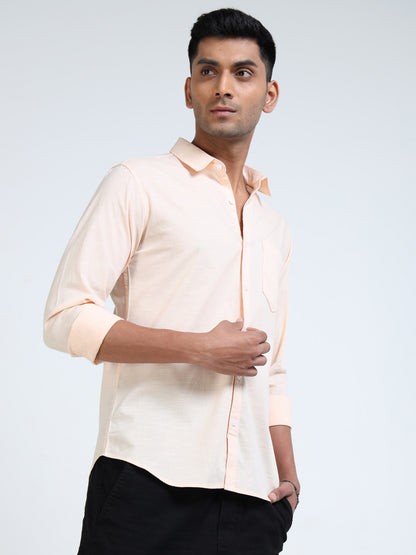 Men’s Classic Light Orange Linen Regular Collar Shirt – Lightweight Premium Summer Casual & Smart Style