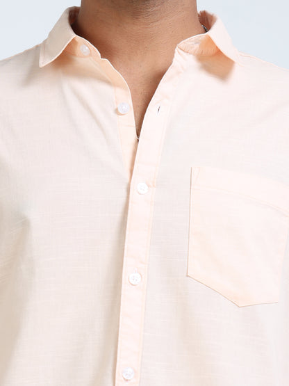 Men’s Classic Light Orange Linen Regular Collar Shirt – Lightweight Premium Summer Casual & Smart Style