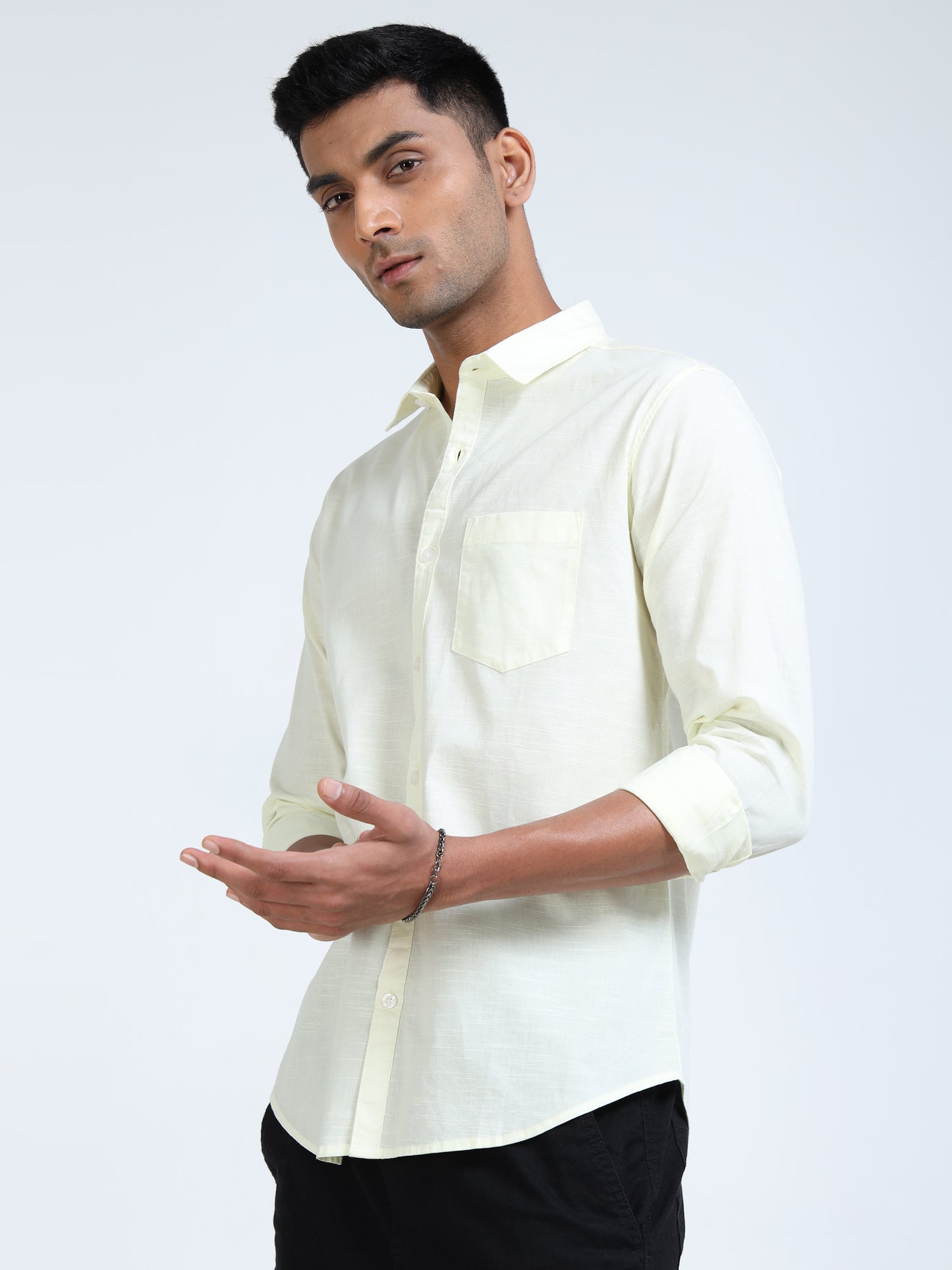 Men’s Classic Light Yellow Linen Regular Collar Shirt – Lightweight Premium Summer Casual & Smart Style